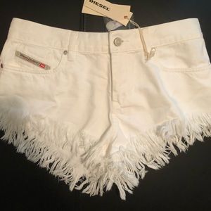 NWT Diesel white fringe shorts